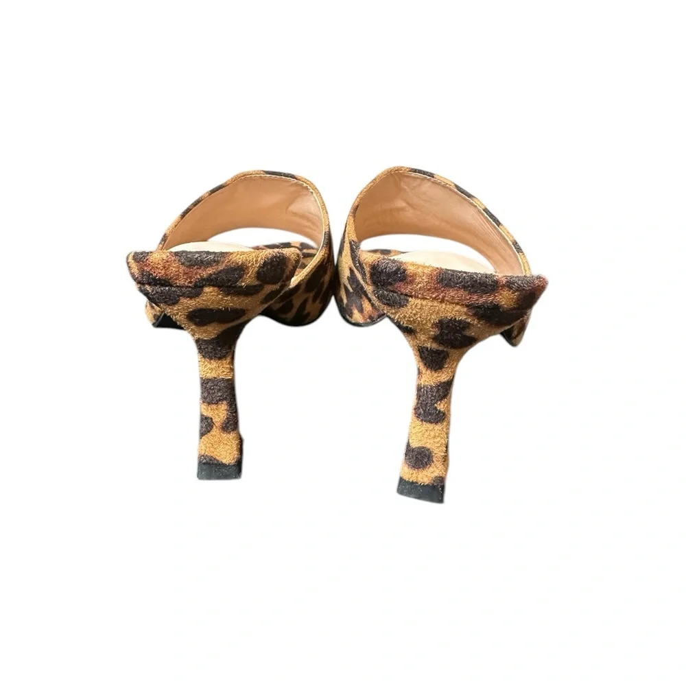 Leopard Print Square Toe Slip on Heels - Picture 3 of 7